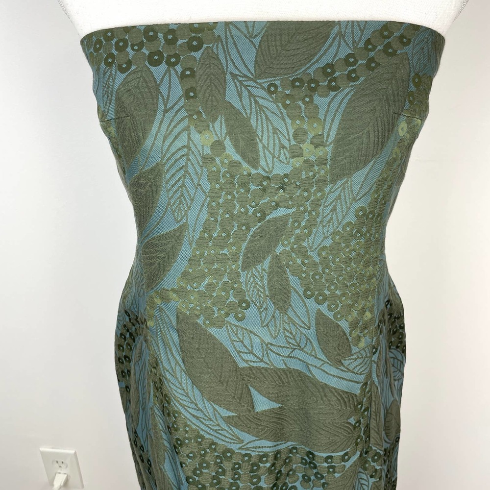 Margon Italy Leaf Patterned Jacquard Strapless Dress In Green Size Small - Picture 4 of 10